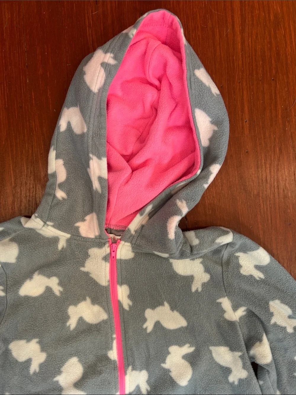 Forever 21 Grey Hooded Kids Onesie with Pink Trim